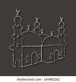 Line art design of mosque on occasion of muslim community festival Eid Al Fitr (Eid Mubarak).