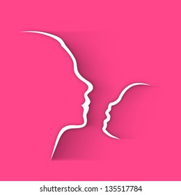 Line art design with of a mother and her child face on pink background, Happy Mothers Day concept.