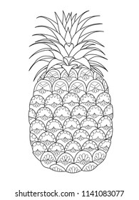 Line art design of pineapple for coloring book page and design element. Vector illustration