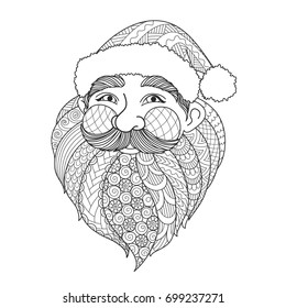 Line art design of smiley Santa Claus for design element and adult coloring book page. Vector illustration