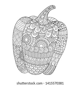 Line art design of sweet pepper for printing on stuffs and adult coloring book or coloring page. Vector illustration