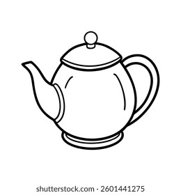Line art design vector illustration of a tea pot with a curved spout and a round handle
