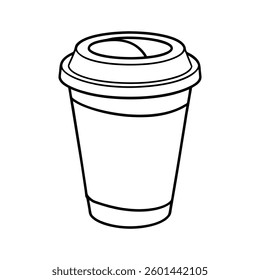 Line art design vector illustration of a takeaway coffee cup with a lid