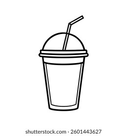 Line art design vector illustration of a fruit smoothie cup with a domed lid and a straw