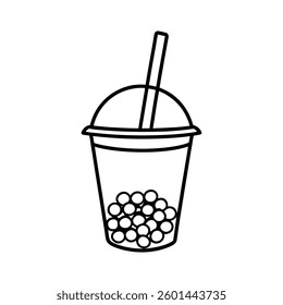 Line art design vector illustration of a cup of bubble tea with small tapioca pearls at the bottom