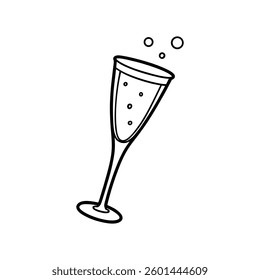 Line art design vector illustration of a champagne flute with a long stem and a narrow bowl