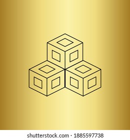 diseño de línea de diseño pila de plantillas vectoriales de 3 cajas sobre fondo dorado