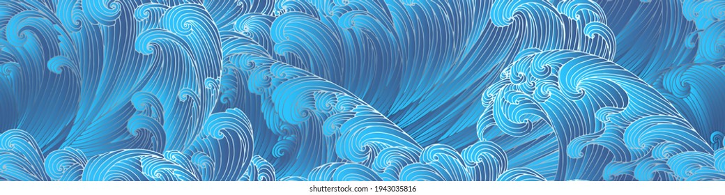 Line art design of waves, montain, modern hand-drawn vector background, gold ink pattern. Minimalist Asian style.