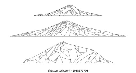 Line art design of waves, mountain, modern hand-drawn vector background, black ink pattern, isolated on white. Minimalist Asian style.