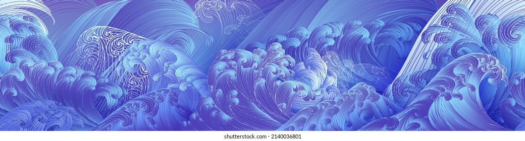 Diseño de líneas artísticas de olas, montaña, fondo vectorial moderno dibujado a mano, patrón de tinta dorada. Estilo asiático minimalista.