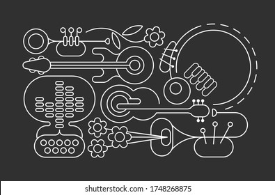 Line art designs isolated on a dark grey backgrounds Summer Music Festival Poster vector illustration.