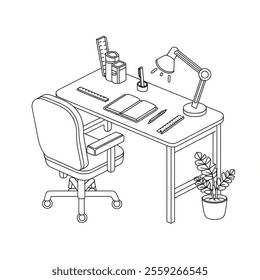 A line art desk furniture of a coloring page 