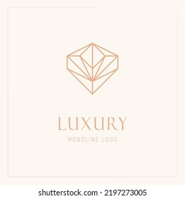 Diseño de vectores con logotipo de diamantes de línea. Resumen Emblema de diamantes de Monoline, Concepto de diseño. Plantilla de vectores de iconos de logotipo de diamantes geométricos