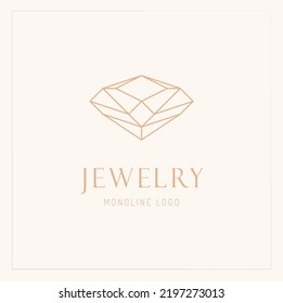 Diseño de vectores con logotipo de diamantes de línea. Resumen Emblema de diamantes de Monoline, Concepto de diseño. Plantilla de vectores de iconos de logotipo de diamantes geométricos