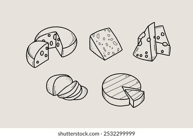 Line art different cheese collection