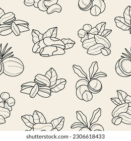 Line art different nuts seamless pattern