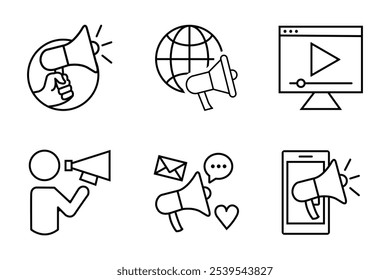 line art Digital marketing thin line icon set and Containing megaphone Vector illustration