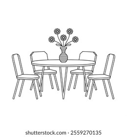 A line art dining table of a coloring page 