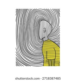 Linha arte tonta, frustração, depressão, dor de cabeça ou ilustração exausta para o modelo de design de t-shirt. Ilustração vetorial