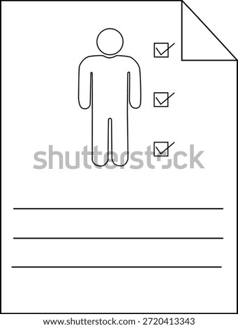 Line art of a document with a figure checkboxes lines and a folded corner