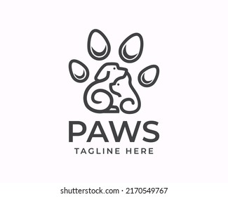 line art dog and cat logo icon symbol design template illustration inspiration