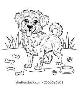 A line art dog illustration of a coloring page 