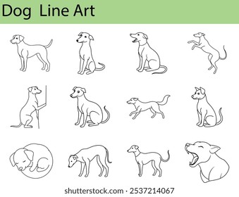 Line Art Dog Illustrations Collection Set