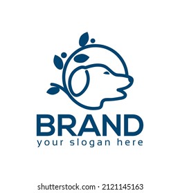 Vector de logotipo de perros de arte de línea. Diseño plano. Ilustración vectorial sobre fondo blanco.	