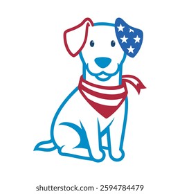 Line art of a dog wearing a patriotic bandana, minimalist 4th of July canine celebration design