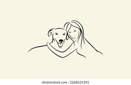 line art dog and woman