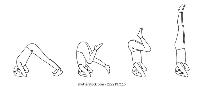 Line art of doing a headstand. Step by step to do yoga in headstand pose vector.