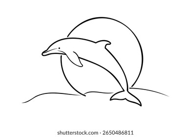 Linhagem de um golfinho saltando com um círculo atrás dele no oceano animal