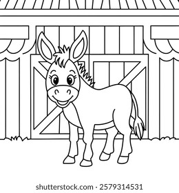 A line art donkey illustration of a coloring page 