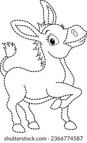 line art donkey. outline. dots activity. cute animal with dot. coloring donkey. painting