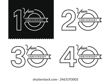 Line Art Doodle of anniversary 10, 20, 30, 40, logo design on white background for celebration moment. Vector Illustration