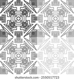 Arte de línea Doodle Obra de arte abstracto sin fisuras decoración gráfica geométrica Plantilla de contorno étnico Fondo de pantalla impreso patrón de tela dibujado a mano contorno forma de fondo Ombre blanco y negro 
