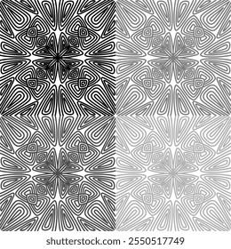 Arte de línea Doodle Obra de arte abstracto sin fisuras decoración gráfica geométrica Plantilla de contorno étnico Fondo de pantalla impreso patrón de tela dibujado a mano contorno forma de fondo Ombre blanco y negro 
