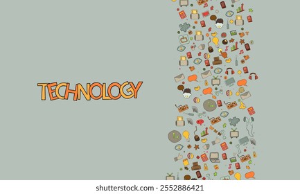 line art doodle cartoon set of objects and symbols on the Social Media theme of vector.