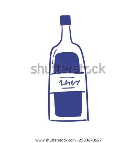 Line art doodle drawing of wine bottle. Hand drawn alcohol beverage. Element for party and celebration event. Vector graphic