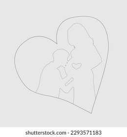 line art doodle female, pregnant, pregnancy, woman,Happy Mother Minimalist Contour Illustration. Happy pregnant young woman in anticipation of baby sitting.Vector EPS 10.