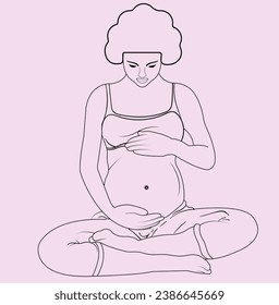 Line art doodle female, pregnant, pregnancy, woman, parent. Isolated image hand draw contour on a pink background