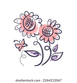 Ilustración vectorial de flores de garabatos de arte de línea