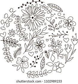 Line art. Doodle flowers. Vector EPS 10.