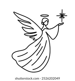 Line art doodle Hand drawn Christmas Winter graphic vector illustration isolated on white background color editable angel