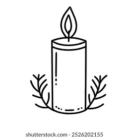 Line art doodle Hand drawn Christmas Winter graphic vector illustration isolated on white background color editable Christmas lit candle