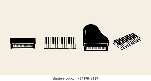 Line art doodle piano keys collection