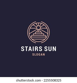 line art door logo vector design with sun icon symbol illustration design