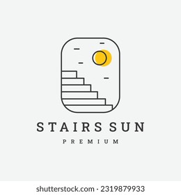 line art door logo vector design with sun icon symbol illustration design