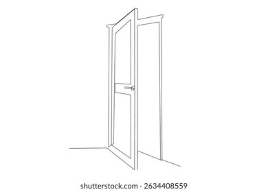 Line Art Door Silhouette. Outline Frame Room Door Symbol Isolated on White. Graphic Home Interior Entrance Element. One Editable Thin Stroke. Sketch Door Contour Frame Border.