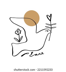 Line art dove. Flying pigeon logo drawing. Black and white vector illustration. Good for greeting card, banner, flyer and poster.